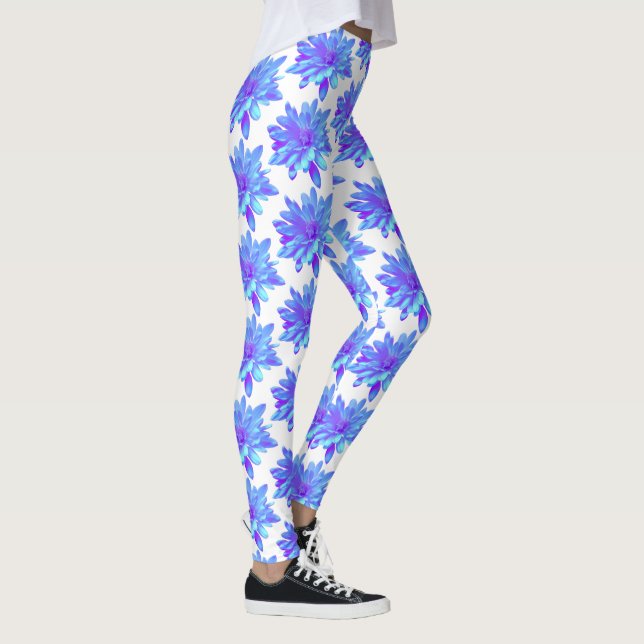 Elegante, blaue lila Blume Leggings (Rechts)