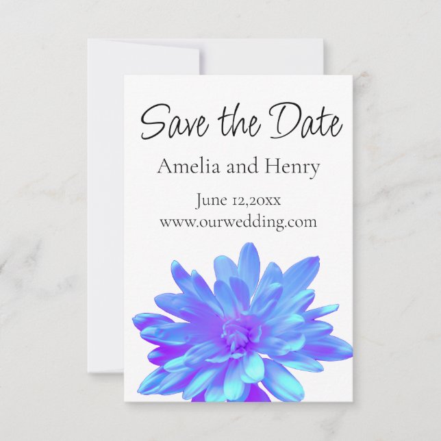 Elegante, blaue lila Blume Save The Date (Vorderseite)