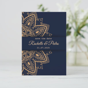 Elegante Blaue Luxus-Hochzeit in Gold Save The Date