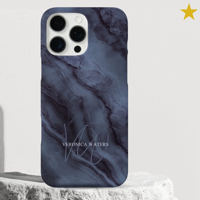 Elegante Blaue Marmor Namensinitialen Monogrammier Case-Mate iPhone Hülle (Von Creator hochgeladen)