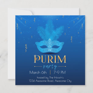 Elegante blaue Masken-Purim-Einladung Einladung