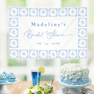 Elegante blaue mediterrane Fliesen-Brautdusche Banner