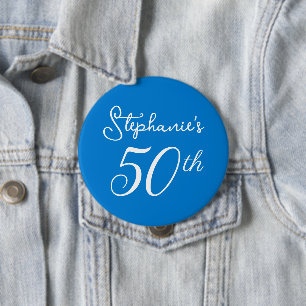 Elegante blaue Monogramm-50-Geburtstagsfeier Button