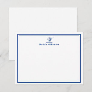 Elegante blaue Monogramm-Doppelgrenzfläche Mitteilungskarte