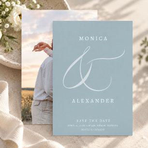 Elegante blaue Monogramm-Foto-Hochzeit Save The Date