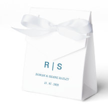 Elegante blaue Monogramm-Geschenkbox für die Hochz