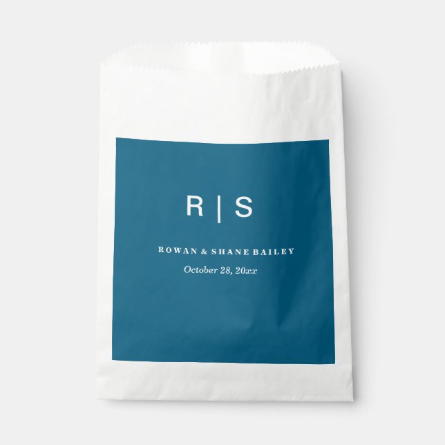 Elegante blaue Monogramm-Hochzeitsgunstbeutel Geschenktütchen (Vorderseite)