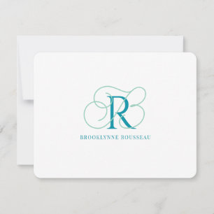 Elegante blaue Monogramm-Notizkarte Mitteilungskarte