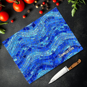 Elegante blaue Mosaikwellen Glasmalerei Schneidebrett