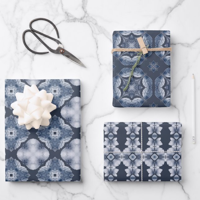 Elegante blaue Muster - Geschenkpapier-Blätter Geschenkpapier Set (Vorderseite)