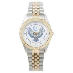 Elegante Blaue Nachteule und Mond Armbanduhr