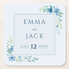 Elegante blaue Namen und Datum der Hochzeit Rechteckiger Pappuntersetzer