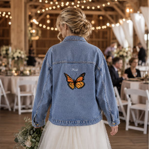 Elegante blaue Ombre-Romanik-Monarchfalter Jeansjacke