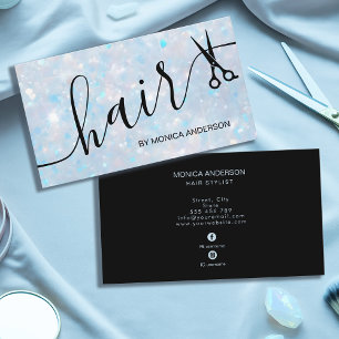 Elegante blaue Opal-Glitter-Haarschrift-Schere Visitenkarte
