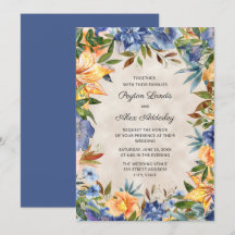Elegante blaue orange Wasserfarbe Blumenhochzeit
