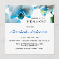 Elegante blaue Orchideen-Brautparty-Einladung