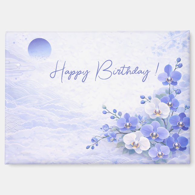 Elegante blaue Orchideen-Geburtstags Magnet (Vorderseite)