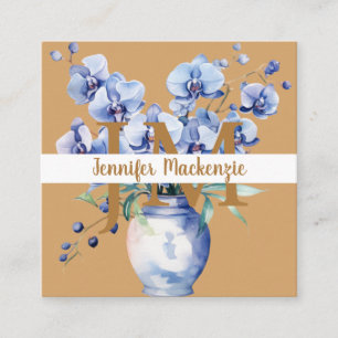 Elegante Blaue Orchideen Quadratische Visitenkarte