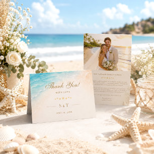 Elegante Blaue Ozean-Seestern-Strand-Hochzeitsfoto Dankeskarte