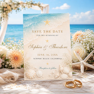 Elegante Blaue Ozean-Seesterne-Hochzeit Save The Date
