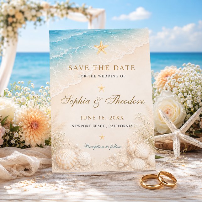 Elegante Blaue Ozean-Seesterne-Hochzeit Save The Date (Von Creator hochgeladen)