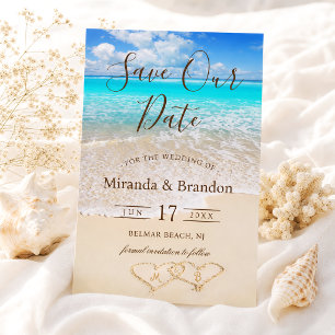 Elegante blaue Ozeanwellen tropischer Strand Save The Date