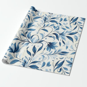 Elegante blaue Paisley-Blätter - weißer Hintergrun Geschenkpapier