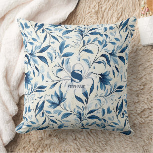 Elegante blaue Paisley-Blätter - weißer Hintergrun Kissen
