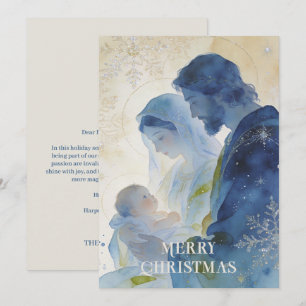 Elegante blaue Pastell-Heilige-Familie-Weihnachten Feiertagskarte