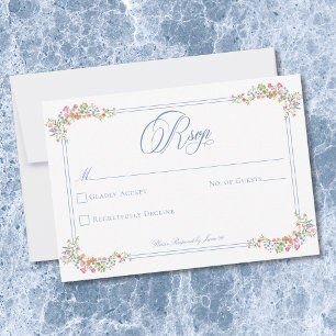 Elegante blaue Pastell-Wildblumen-Rand-Hochzeit RSVP Karte