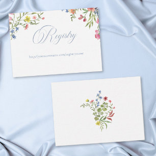 Elegante blaue Pastell-Wildblumen-Wappen-Brautpart Begleitkarte