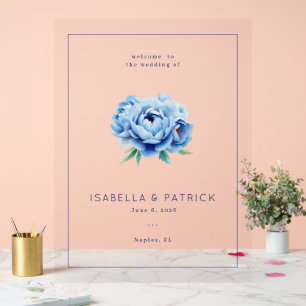 Elegante blaue Peonie Hochzeitseinladung Acrylschild