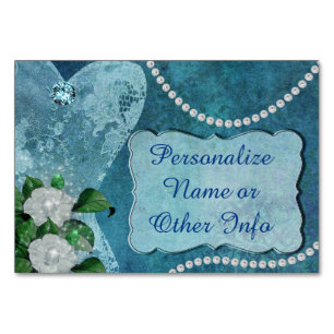 Elegante Blaue Perlen & Spitzen Personalisiert Tischnummer
