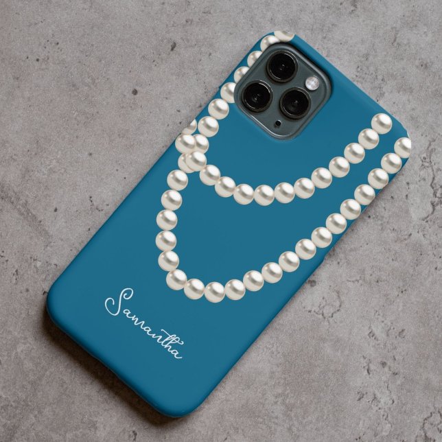 Elegante blaue Perlenhalskette Case-Mate iPhone Hülle (Von Creator hochgeladen)