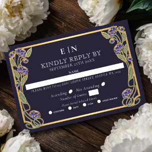 Elegante Blaue Pfingstrose Art Nouveau Florale Hoc RSVP Karte