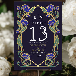 Elegante Blaue Pfingstrose Art Nouveau Florale Hoc Tischnummer
