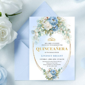 Elegante Blaue Pfingstrosen Quinceañera 15. Geburt Einladung