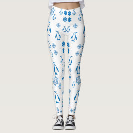 Elegante blaue Pinguine mit Schneeflocken Leggings