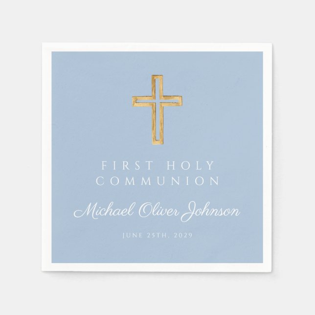 Elegante Blaue Religiöse Erstkommunion Serviette (Vorderseite)