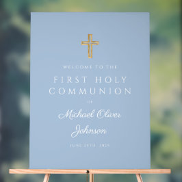 Elegante blaue religiöse Jungen-Erstkommunion-Will Acrylschild