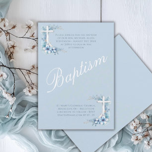 Elegante blaue religiöse Taufe eines Babyjungen Einladung