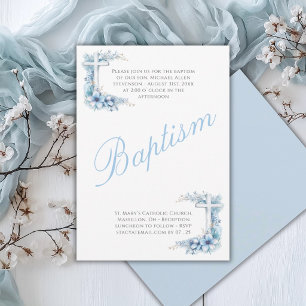 Elegante blaue religiöse Taufe eines Babyjungen Einladung