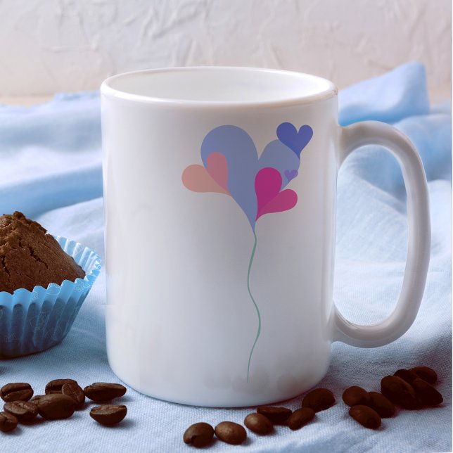 Elegante, blaue Rosa Ballonherzen minimalistisch Kaffeetasse (Von Creator hochgeladen)