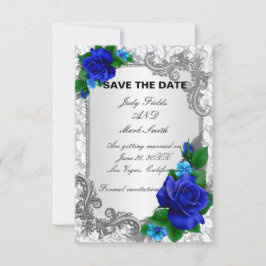 Elegante blaue Rose beim Hochzeitssehen speichern RSVP Karte
