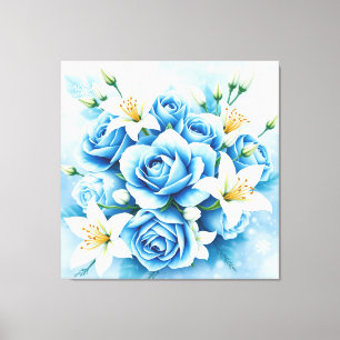 Elegante blaue Rose Blumenstrauß drucken Leinwanddruck
