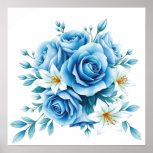 Elegante blaue Rose Blumenstrauß-Kunst, Dichtung u Poster
