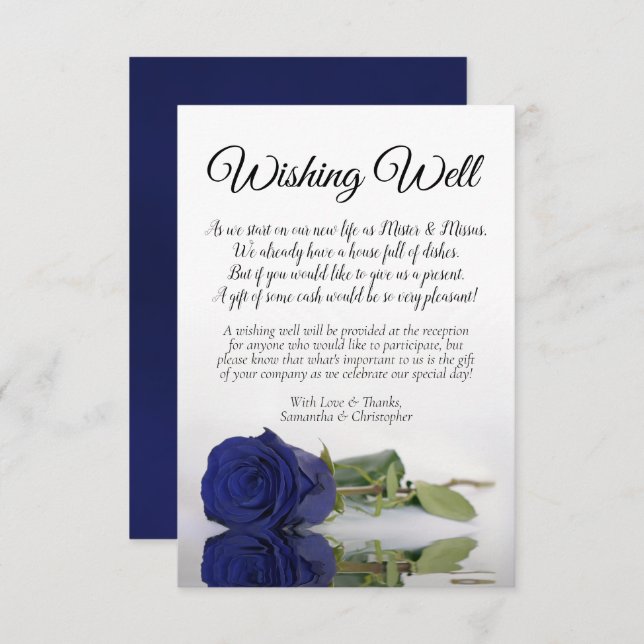 Elegante blaue Rose Hochzeit wünscht gutes Gedicht Begleitkarte (Vorne/Hinten)