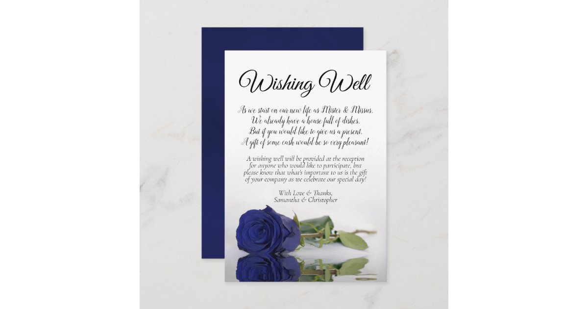 Elegante blaue Rose Hochzeit wünscht gutes Gedicht Begleitkarte Zazzle.at