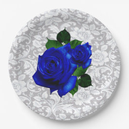 Elegante blaue Rose Hochzeitszettel Pappteller