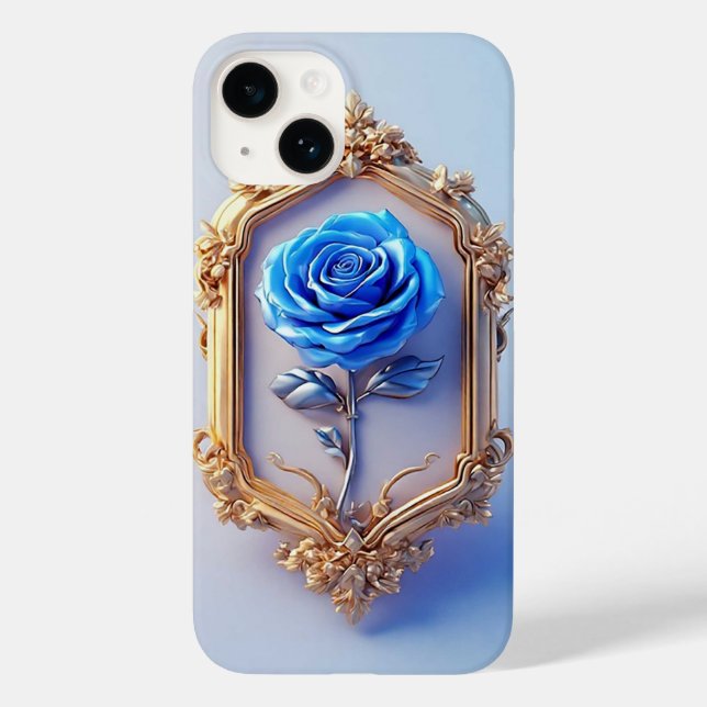 Elegante blaue Rose in Verziertem Goldrahmen Case-Mate iPhone Hülle (Rückseite)